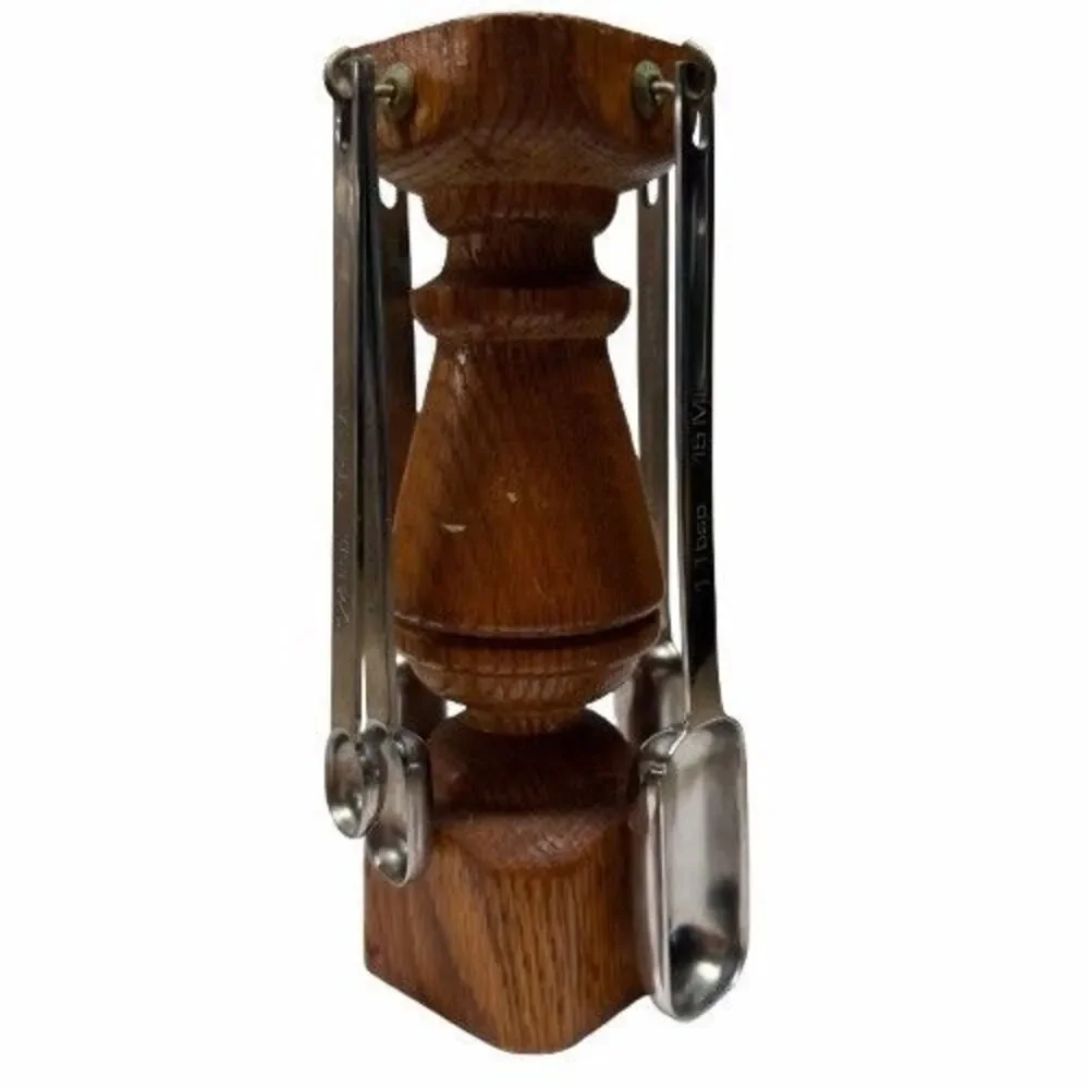 Vintage Wood Measuring Spoon Tree Stand Caddy Spoon Holder Handmade Signed
